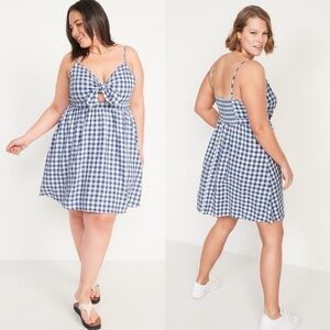 NWOT Old Navy Womens Fit & Flare Tie Front Smocked Mini Cami Dress 4X Blue Linen